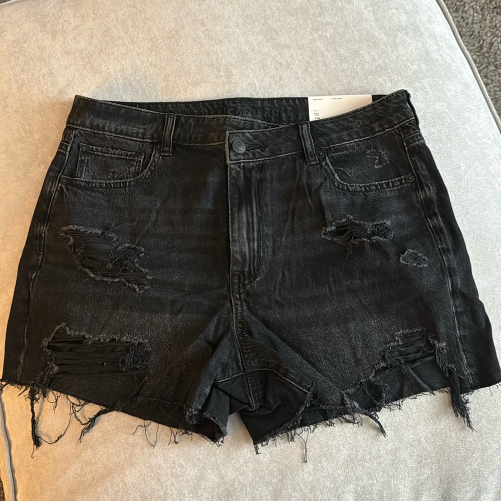 Black Distressed Mom Jean Shorts